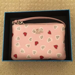 Coach Heart Print Corner Zipper Card Holder